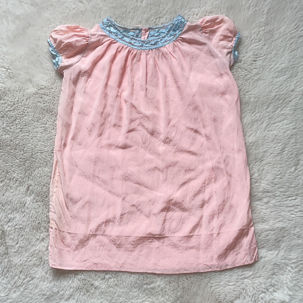 Vintage | Pink & Blue Silk Puff Sleeve Blouse or Dress | 4-8